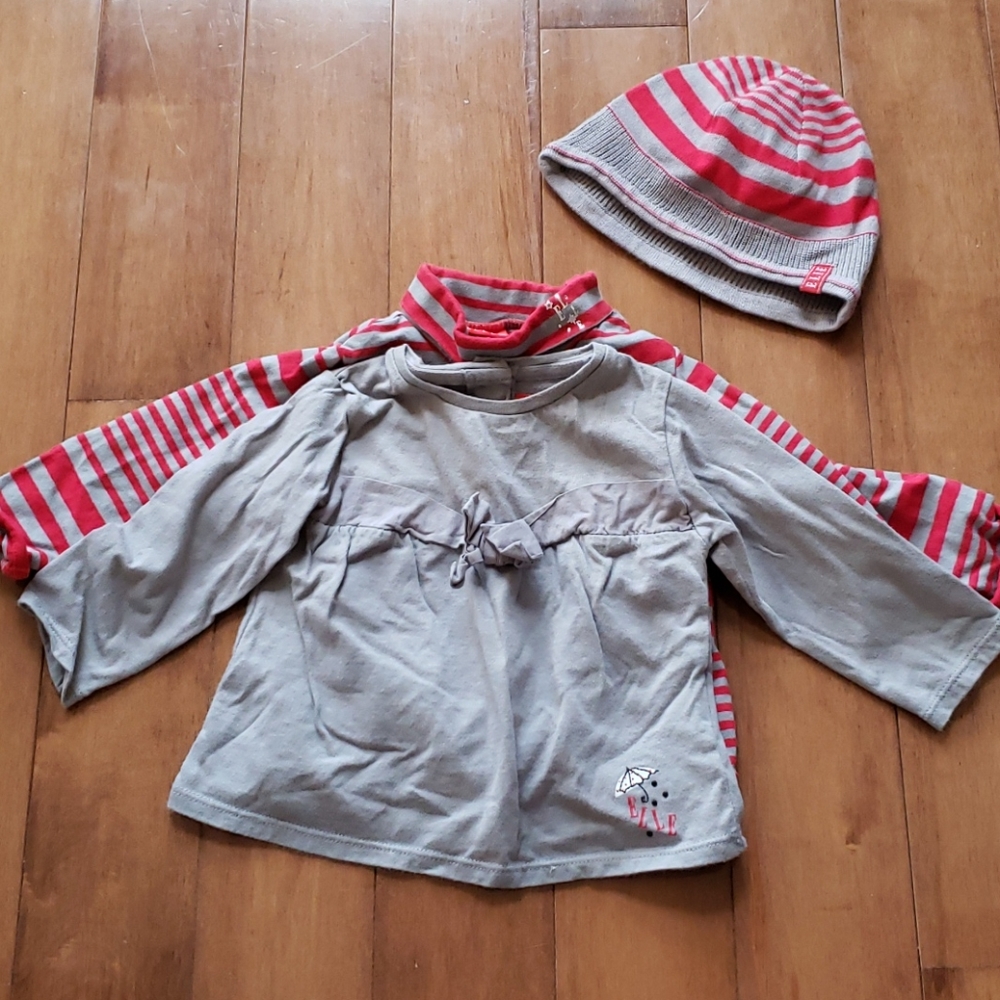 Designer Elle girls tops and hat, 6mths